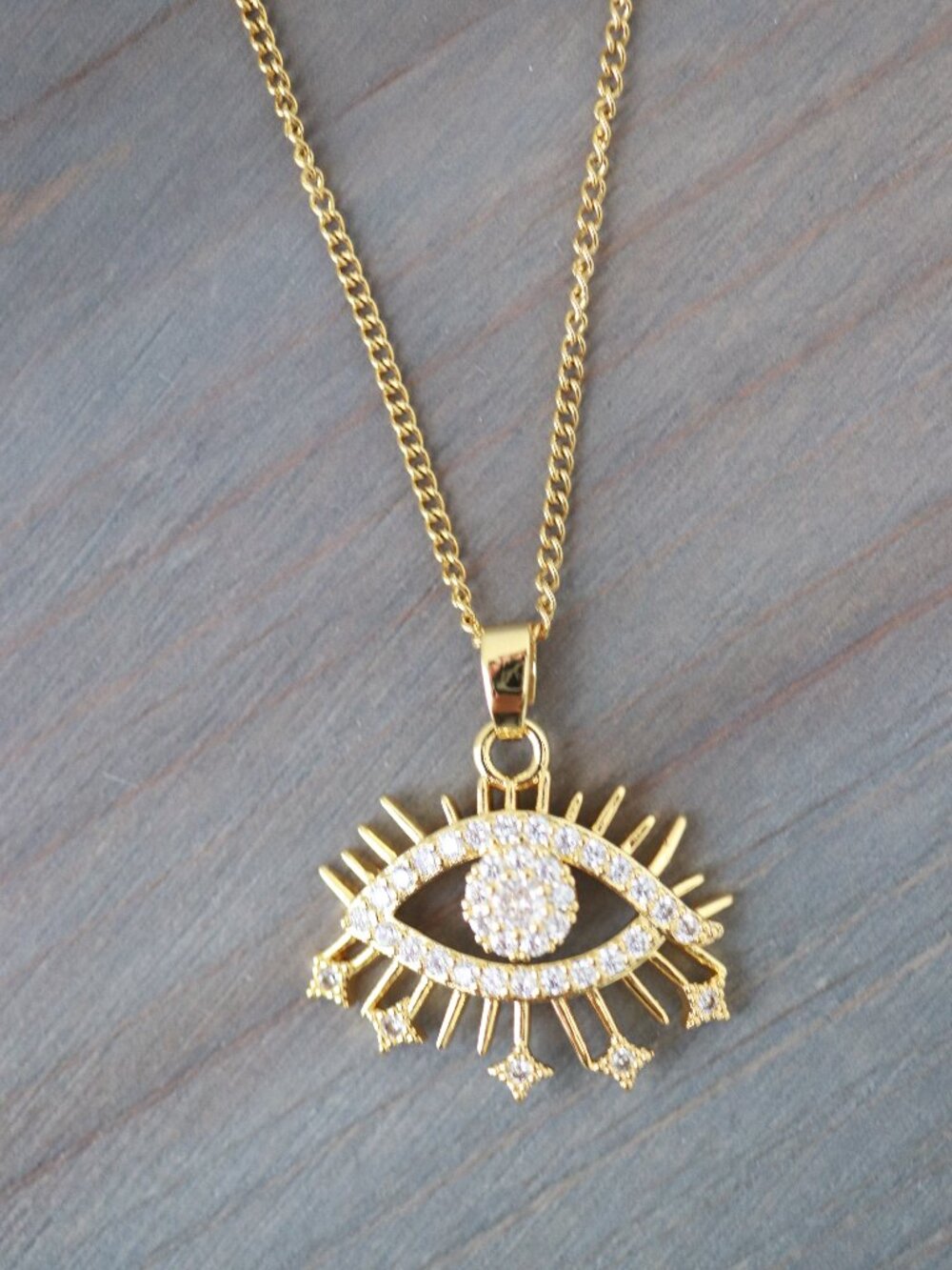 Evil Eye Eyelash with CZ Diamond Pendant Necklace 18k Gold Plated Stainless Stee